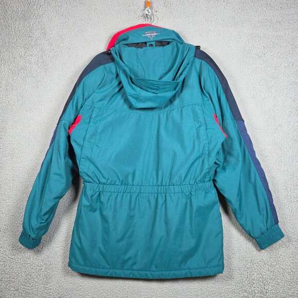 Vintage Hard Corps Ski Jacket Mens Medium Blue Green 90s Color Block Hooded - Picture 4 of 11